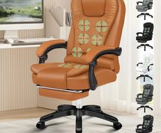 Executive Office Chair with 8 Point Massage & Seat Heated, Home PC Gaming Chairs with Footrest, High Back 150 Reclining Executive Desk Chair with Padded Armrest, PU Leather, Brown