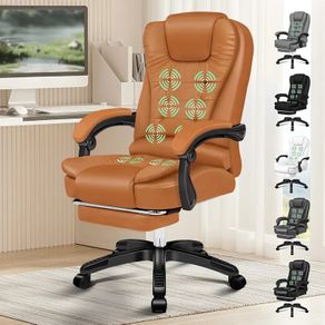 Executive Office Chair with 8 Point Massage & Seat Heated, Home PC Gaming Chairs with Footrest, High Back 150 Reclining Executive Desk Chair with Padded Armrest, PU Leather, Brown