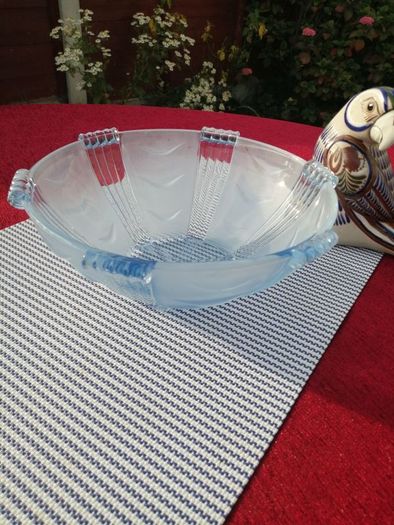 Art Deco Frosted Blue Glass Bowl