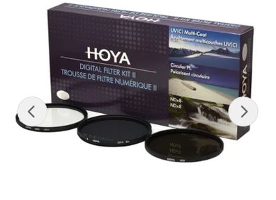 HOYA Filter Kit: 1x Pol-Cirkular Filter, 1x NDX8 Filter, 1x HMC UV(C) Filter, 1x Filter Case