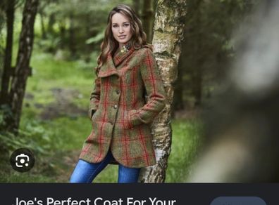 NEW, Joe Brown Green Check Wool Winter Coat - Size 10
