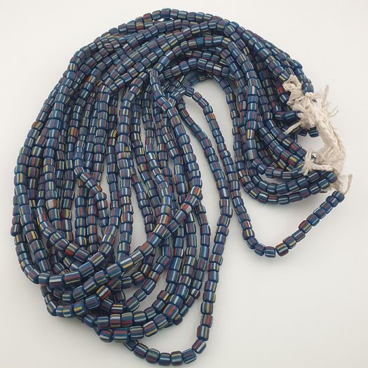 Vintage African Style Stripe Pattern 5.5 - 6 mm Glass Beads Necklace