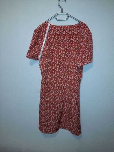 Red Floral Half Button Tea Dress