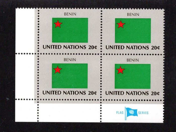1984 United Nations New York Benin National Flag (part of flag stamp series) Block of 4 Mint Never Hinged (MNH)