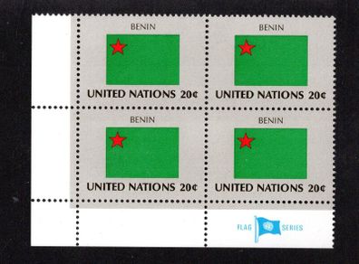 1984 United Nations New York Benin National Flag (part of flag stamp series) Block of 4 Mint Never Hinged (MNH)