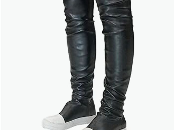 Black leather Over the knee boots, flat no zipper.