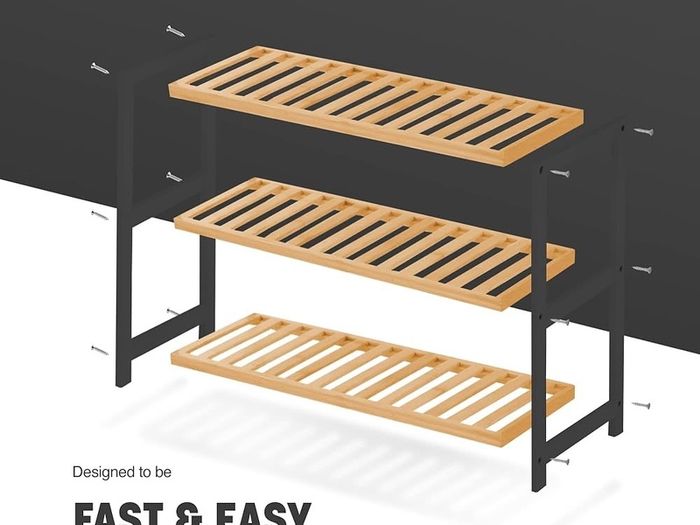 NEW SALE | 3 Tier Natural Bamboo Shoe Rack Easy Assembly & Strong Design Shelf Organiser Ideal for Bedroom,Bathroom,Hallway & Small Spaces Large Capacity Up to 12 Pairs of Shoes(55x70x25cm)