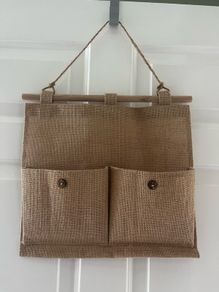 Rustic Burlap Wall Organizer Vintage Style Hanging Storage with Wooden Accents