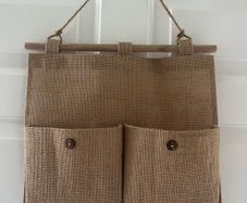 Rustic Burlap Wall Organizer Vintage Style Hanging Storage with Wooden Accents