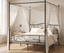 Canopy Bed Frame King Size, Metal Platform Bed Frame with Headboard and Footboard, Underbed Storage