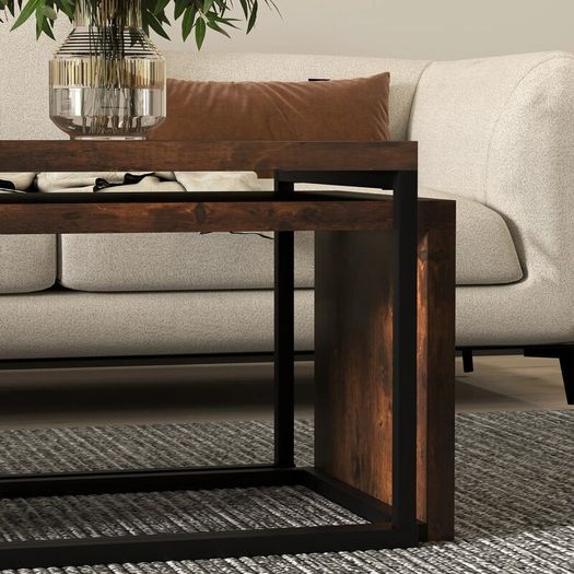 2 Piece Coffee Table Side Table, MDF, Metal