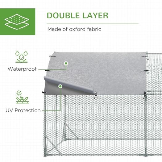 Walk In Chicken Run Galvanised Chicken Coop Hen Poultry House Cage Rabbit Hutch Pet Playpen Garden with Water-Resist Cover, 2.8 x 3.8 x 2m
