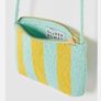 Brand New Oliver Bonas Yellow / Aqua Striped Beaded Crossbody Bag Image 7