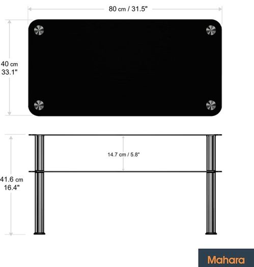 Chrome and Black Coffee Table with Shelf - Tempered Safety Glass Coffee Table - Small Table W80cm x D40cm x H41.5cm - Living Room Furniture/Office Furniture (FREE POSTAGE)