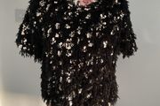 top Bnwot black fluffy embelished top short sleeve size large elli white brand