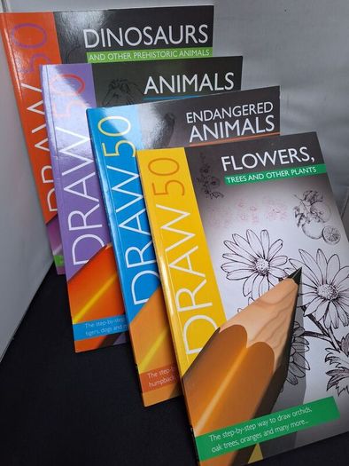SALE! Set of 4 DRAW 50 drawing books: Dinosaurs, Flowers, Animals and Endangered Animals