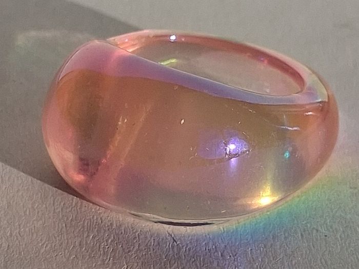 Champagne Pink Pearly Iridescent Resin Ring