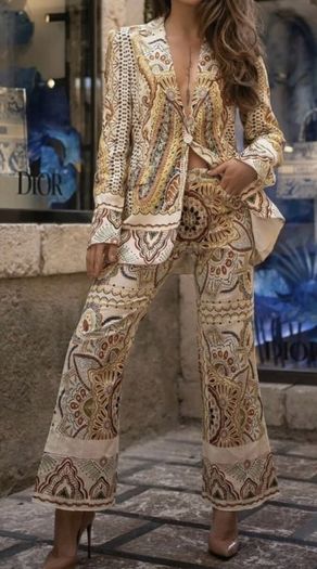Gorgeous Zara Bloggers Viral Insta Famous Boho Ethnic Print Linen Blend Suit, Blazer and Trousers