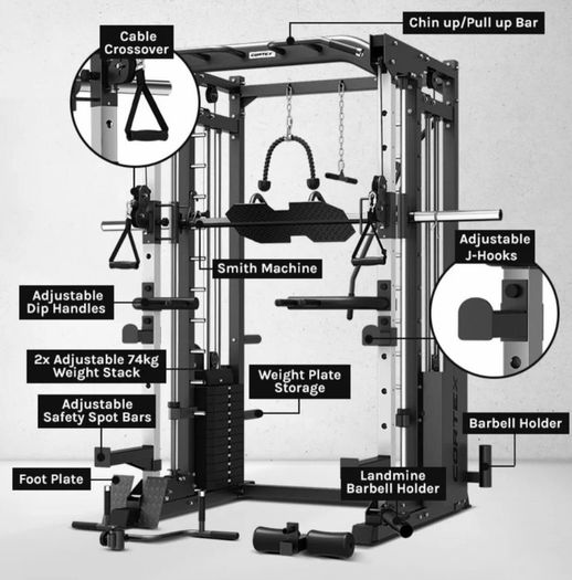 Multifunctional squat, smith and dual cable machine (new)
