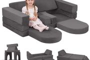 Kids Play Sofa 10-Pieces Toddler Chair Fold Out Bed Foam Modular Couch for Girls Boy
