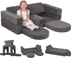 Kids Play Sofa 10-Pieces Toddler Chair Fold Out Bed Foam Modular Couch for Girls Boy
