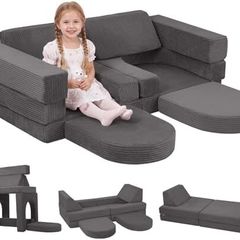 Kids Play Sofa 10-Pieces Toddler Chair Fold Out Bed Foam Modular Couch for Girls Boy
