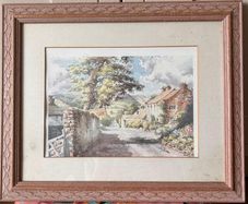 Original S.J. Bourne Framed Country Landscape Watercolor Print 39x32.2cm