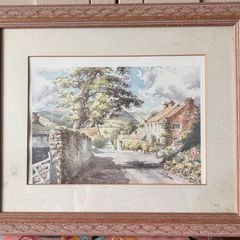Original S.J. Bourne Framed Country Landscape Watercolor Print 39x32.2cm