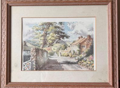 Original S.J. Bourne Framed Country Landscape Watercolor Print 39x32.2cm