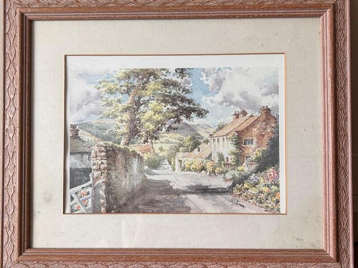 Framed watercolour painting of poppies