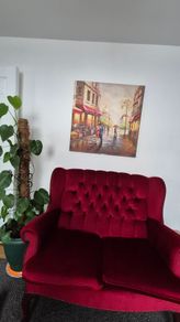 Red velvet sofa