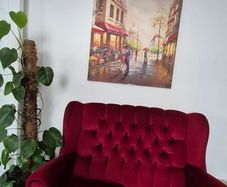 Red velvet sofa