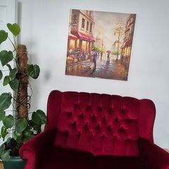 Red velvet sofa