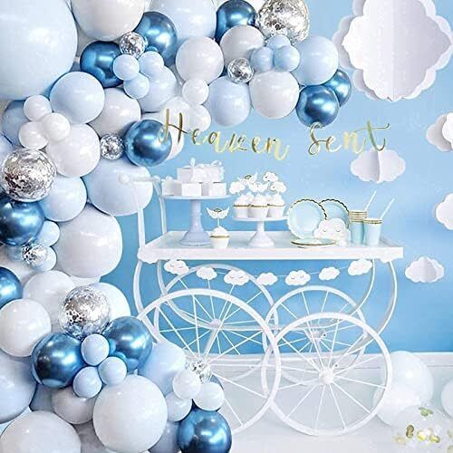 Blue Balloons Garland Arch Kit - 104Pcs Blue White Silver Balloon Arch Kit with Confetti Balloons for Boys Birthday Party, Baby Shower, Wedding, Christening, Graduation, Communion Decorations For Boys