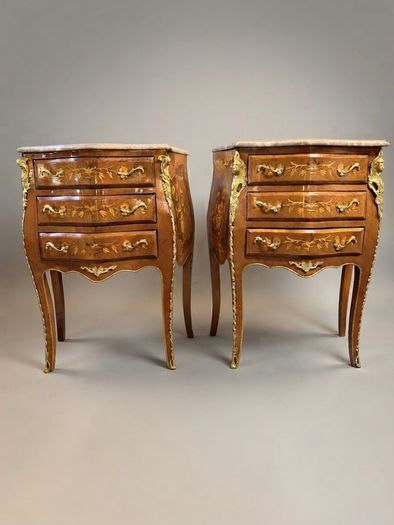 Pair of Mahogany and Kingwood Veneer Bombe Bedside Lockers / Nightstands
