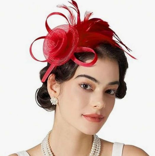 Lovely Hair Accessory with a Lovely Red Rose & Feathers