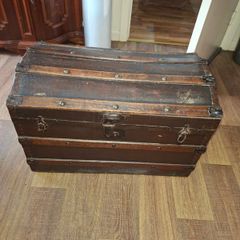 Antique Irish Made Victorian Dome Top Trunk with Insert, late 19th to the early 20th Century, wooden strapping and metal hardware