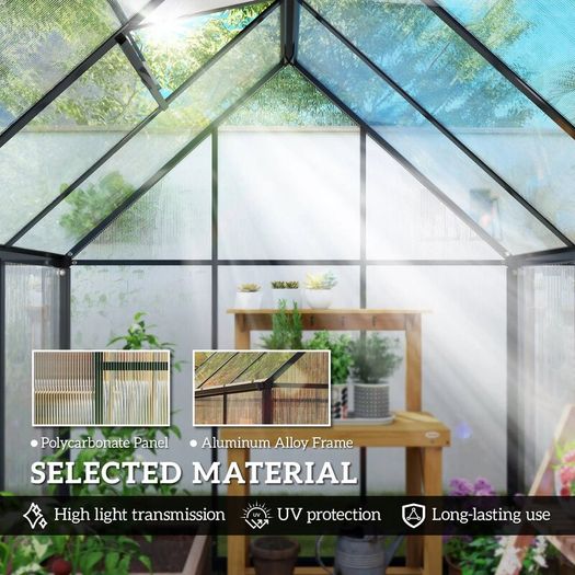 Polycarbonate Greenhouse with Swing Door and Adjustable Window 6 x 6.5ft