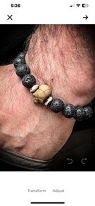 Mens Dad Gift Miniature Resin Skull and Black Volcanic Lava Beaded Bracelet Skull Art Jewelry Goth Vulture Culture