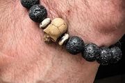 Mens Dad Gift Miniature Resin Skull and Black Volcanic Lava Beaded Bracelet Skull Art Jewelry Goth Vulture Culture