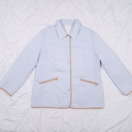 Basler Light Powder Blue Quilted Lightweight Jacket Tan Leatherette Trim 18UK/46EU