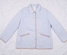 Basler Light Powder Blue Quilted Lightweight Jacket Tan Leatherette Trim 18UK/46EU