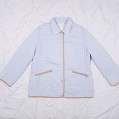 Basler Light Powder Blue Quilted Lightweight Jacket Tan Leatherette Trim 18UK/46EU