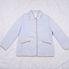 Basler Light Powder Blue Quilted Lightweight Jacket Tan Leatherette Trim 18UK/46EU