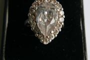 Vintage Sterling Silver 925 Big Stone Ring Women Champagne Crystal Cubic Zirconia 10g size Q1/2