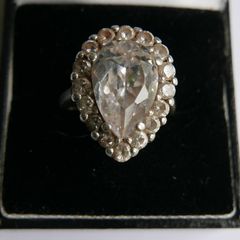 Vintage Sterling Silver 925 Big Stone Ring Women Champagne Crystal Cubic Zirconia 10g size Q1/2