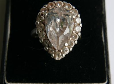 Vintage Sterling Silver 925 Big Stone Ring Women Champagne Crystal Cubic Zirconia 10g size Q1/2