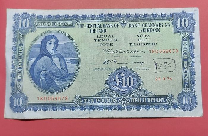 Irish 1974 Lavery Ten pound  banknote in  fine condition
