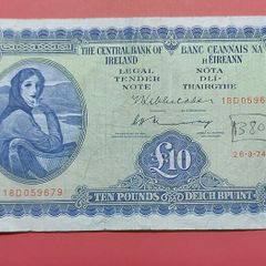 Irish 1974 Lavery Ten pound  banknote in  fine condition