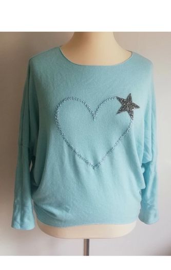 Carla Giannini Turquoise Aqua Knit Jumper Heart Star Ladies One Size NWT  CAN POST